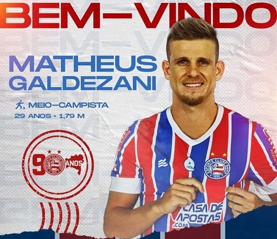 Meio-campo do Bahia, Matheus Galdezani reforça o clube