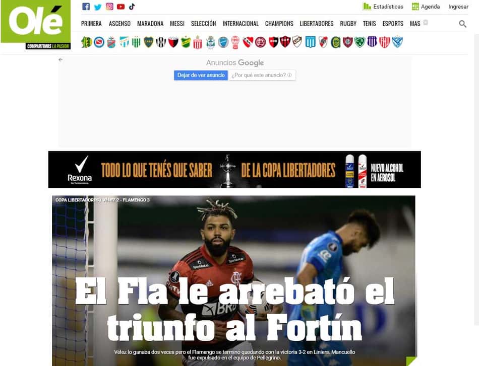 Jornal argentino destaca vitória dos 'monstros' do Flamengo na Libertadores e 'magia' de Gerson