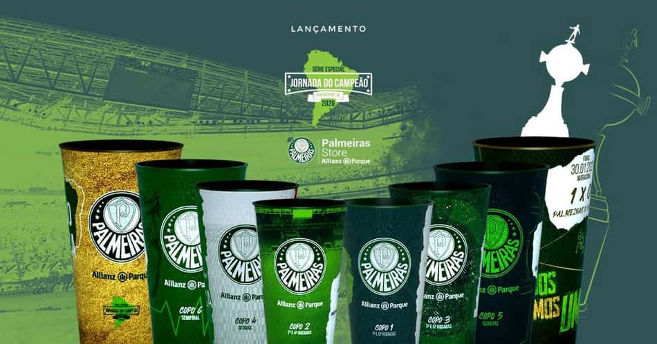 Com apoio de Marlon Goes, Allianz Parque lança coleção de copos de título da Libertadores do Palmeiras