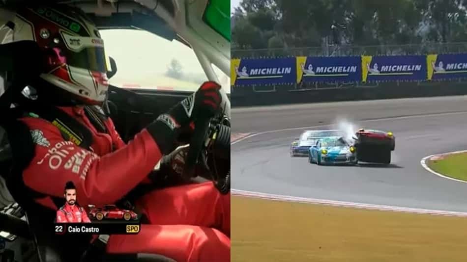 VÍDEO: ator Caio Castro se envolve em acidente e precisa abandonar corrida após carro dele 'empinar'
