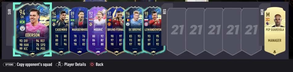 Banco do time de Pelé no Fifa 21