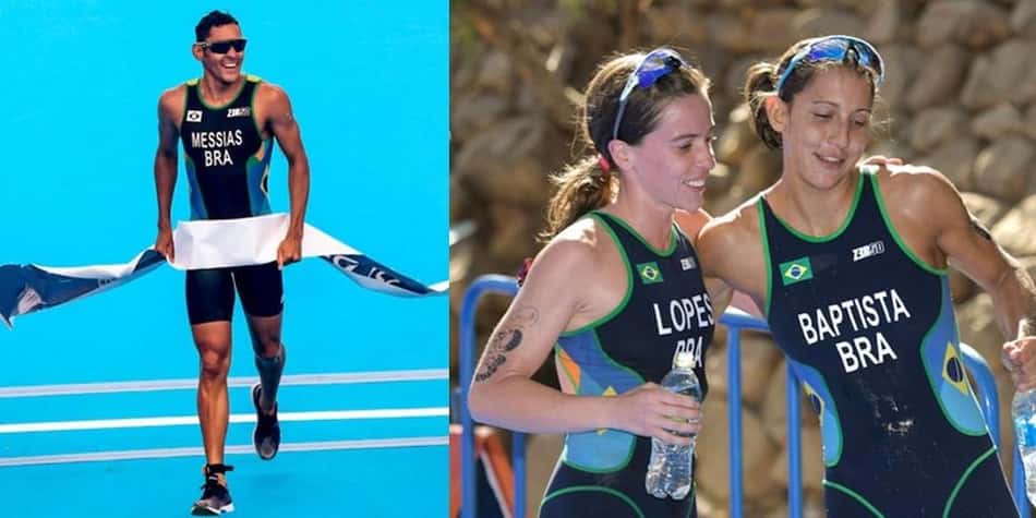 Manoel Messias, Vittória Lopes e Luisa Baptista, triatletas brasileiros nas Olimpíadas de Tóquio. (Divulgação)