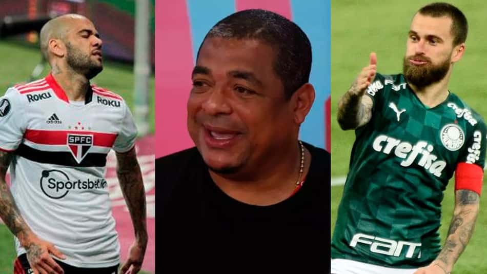 Daniel Alves, o ex-volante Vampeta e o meia Lucas Lima.