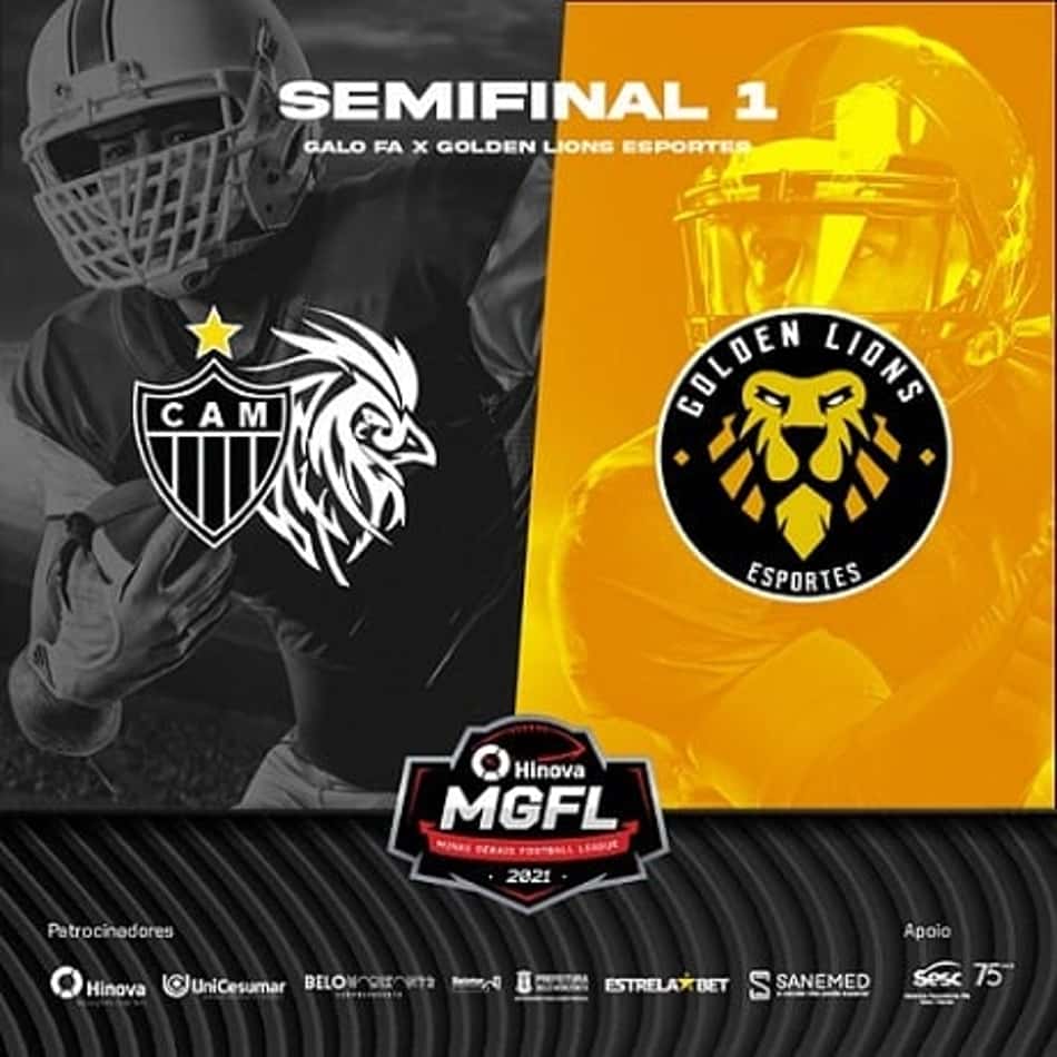 Galo FA x Golden Lions abrem a Liga MGFL Hinova de Futebol Americano. Saiba como acompanhar o duelo