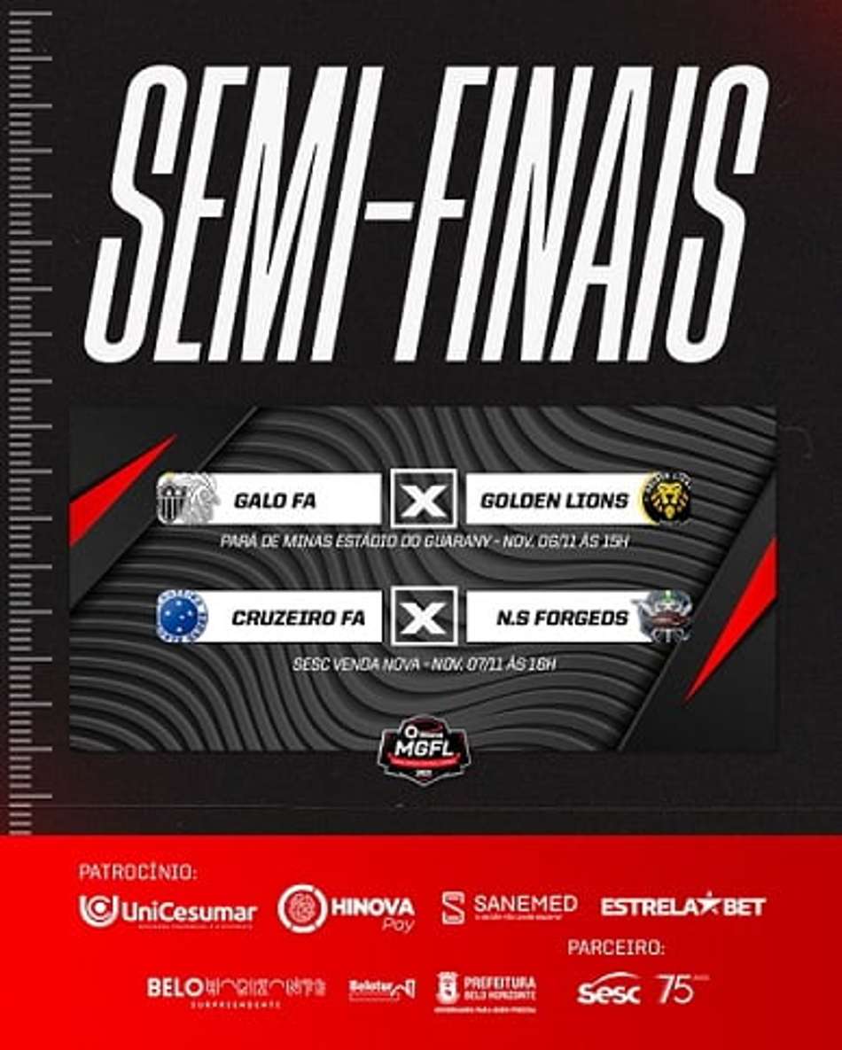 Galo FA, Cruzeiro FA, Golden Lions e Nova Serrana Forgeds estão na disputa da Liga MGFL Hinova 2021
