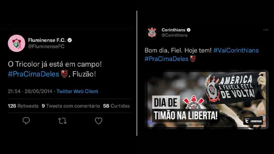 Ação de marketing do Twitter vira meme ao colocar escudo do Flamengo em postagens de Fluminense e rivais da Série A
