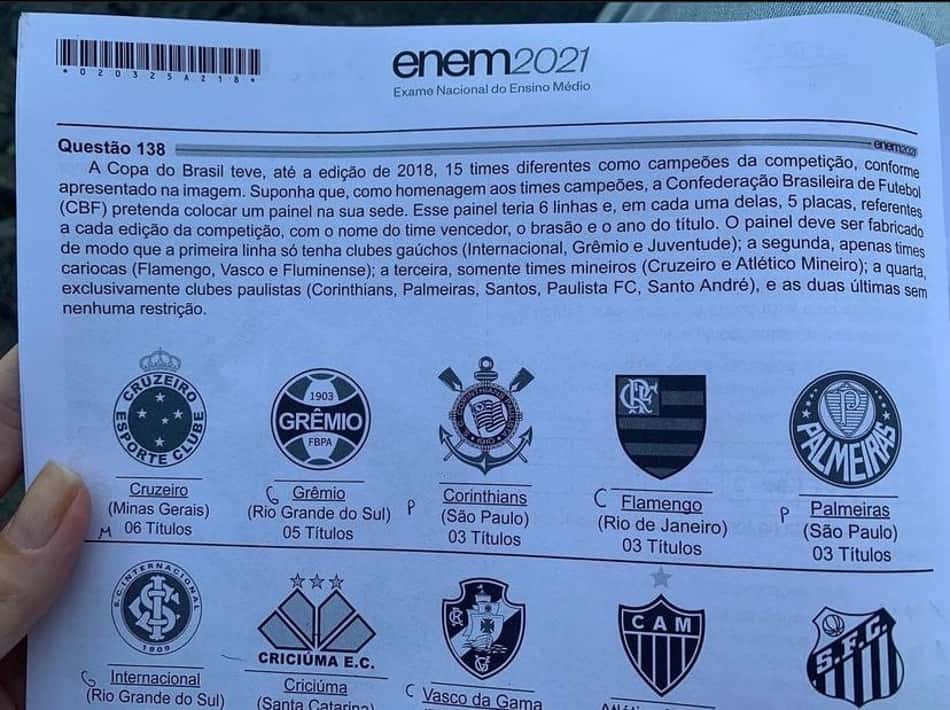 Enem 2021 tem questão sobre Copa do Brasil e rende brincadeiras na web: 'Chutei mais que jogador'