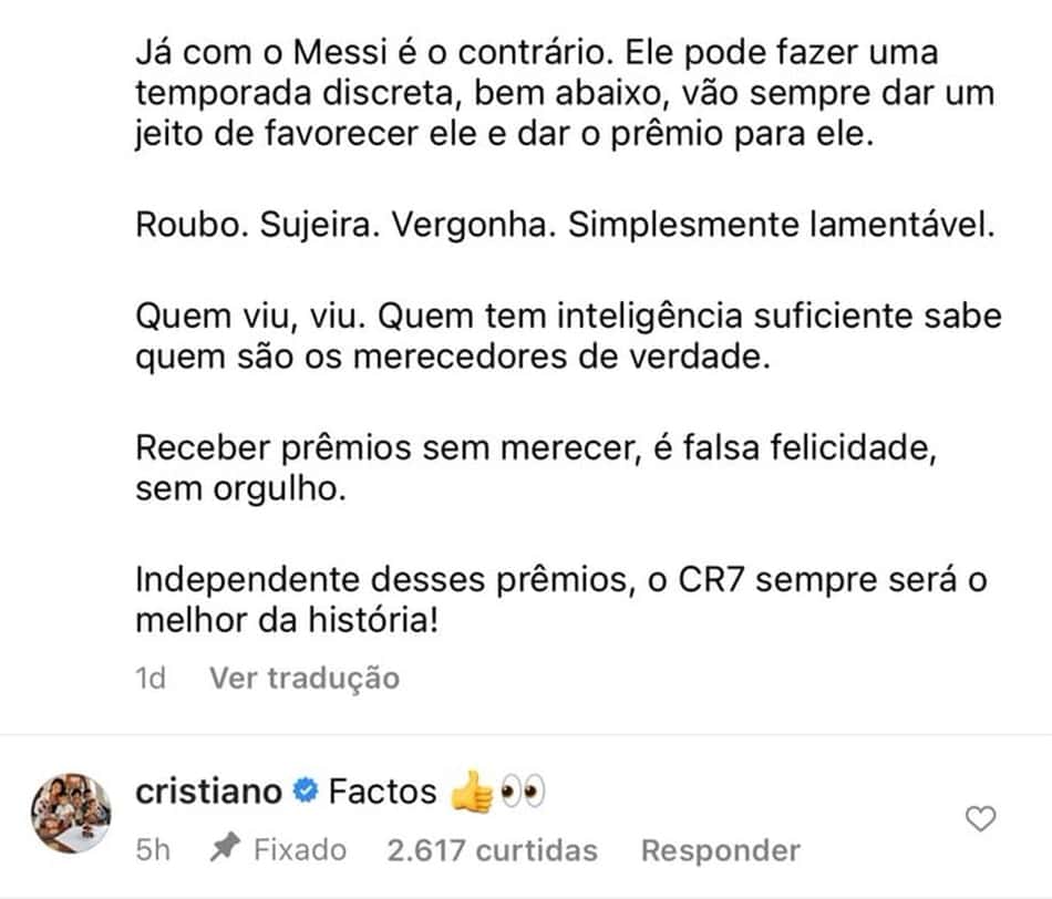 Cristiano Ronaldo sobre a Bola de Ouro
