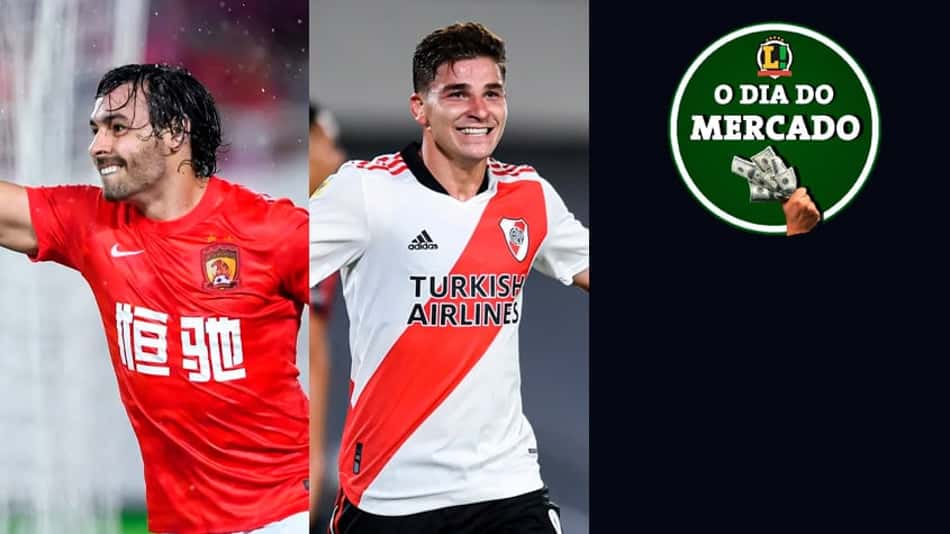 Ricardo Goulart, do Guangzhou Evergrande, da China, e Julian Alvarez, atacante do River Plate.