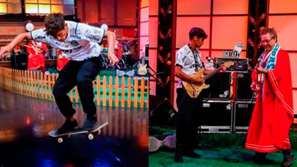 Scarpa anda de skate, toca guitarra e fala de projeto social em sua cidade natal no The Noite