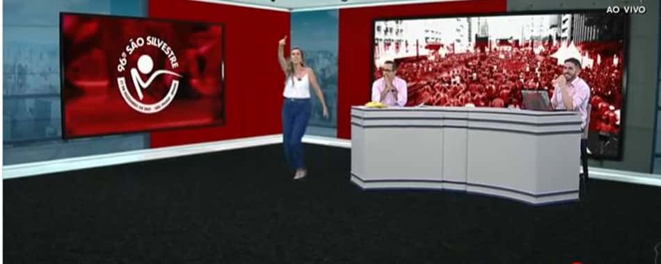 Empolgada com a São Silvestre, apresentadora corre em estúdio ao vivo; assista