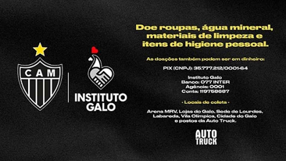 Atlético-MG cria postos de coleta para ajudar vítimas das chuvas em Minas Gerais