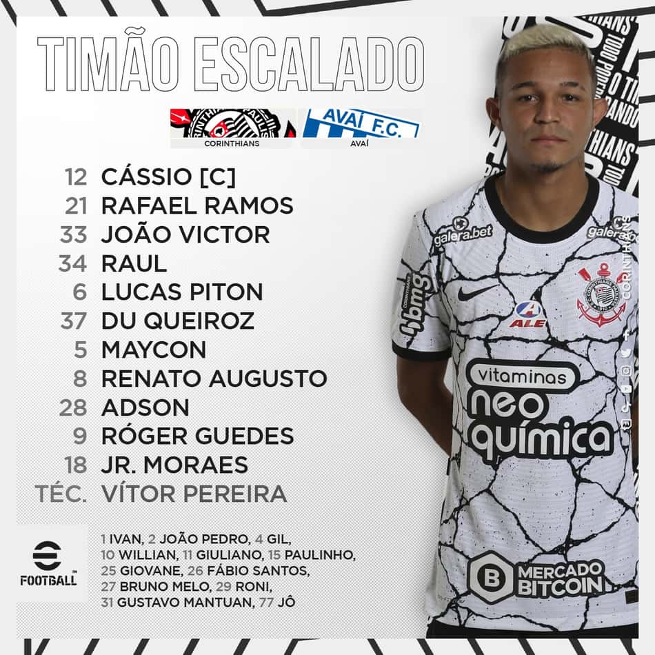 Corinthians escalado para enfrentar o Avaí, pelo Brasileirão; saiba onde assistir