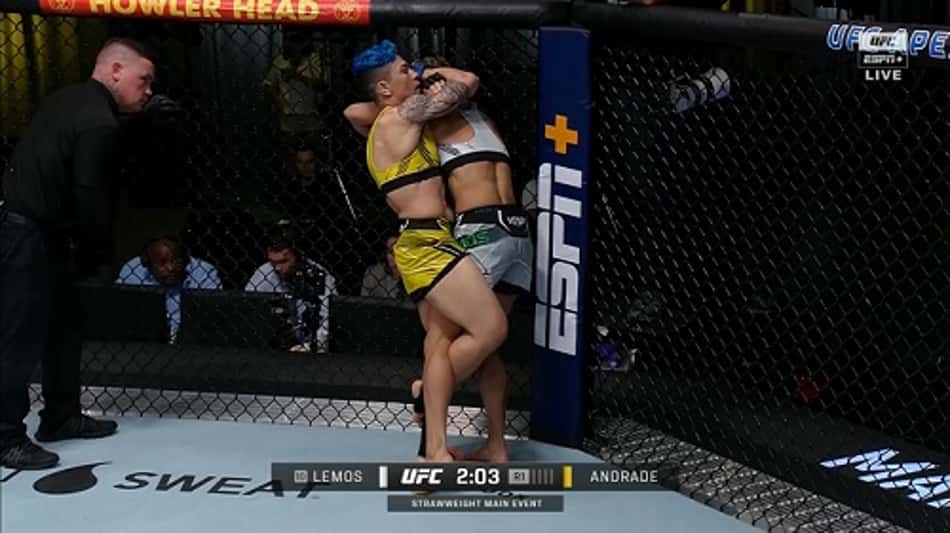 Jéssica Bate-Estaca aplica finalização histórica e vence Amanda Lemos no UFC Vegas 52
