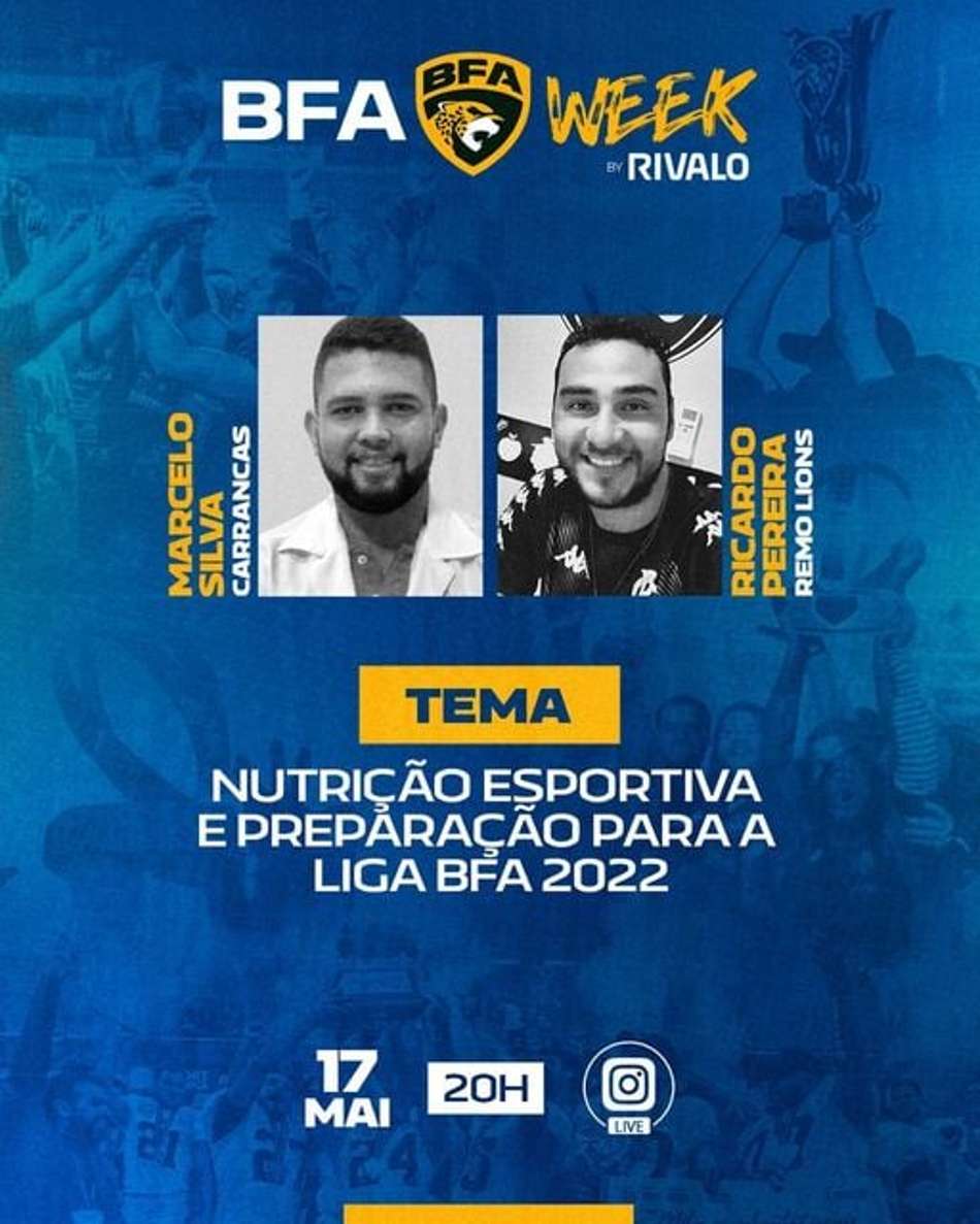 Liga BFA debate a importância da nutrição esportiva nesta terça-feira