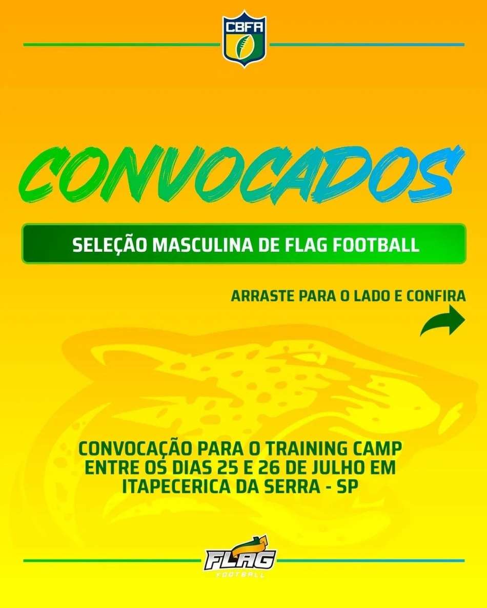 CBFA convoca seleção Brasileira Masculina de Flag Football para período de treinamento