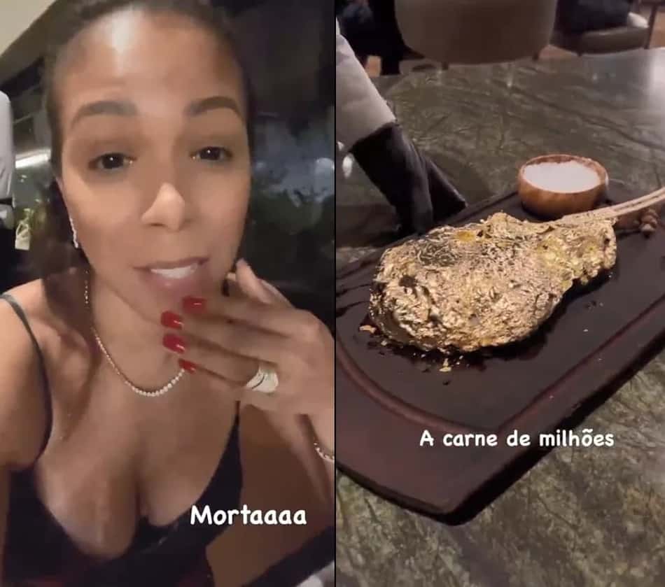 Esposa de Thiago Silva se assusta com preço da carne em restaurante