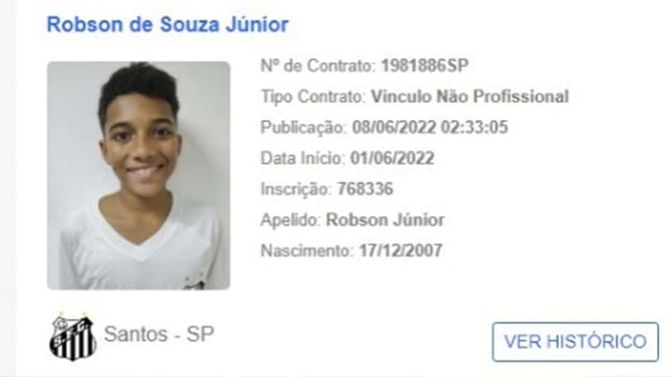 Santos assina contrato de formação com o filho do atacante Robinho