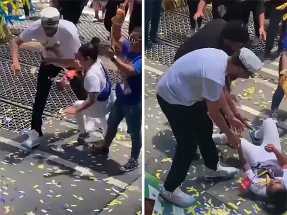 Campeão da NBA derruba mulher durante comemoração do Golden State Warriors