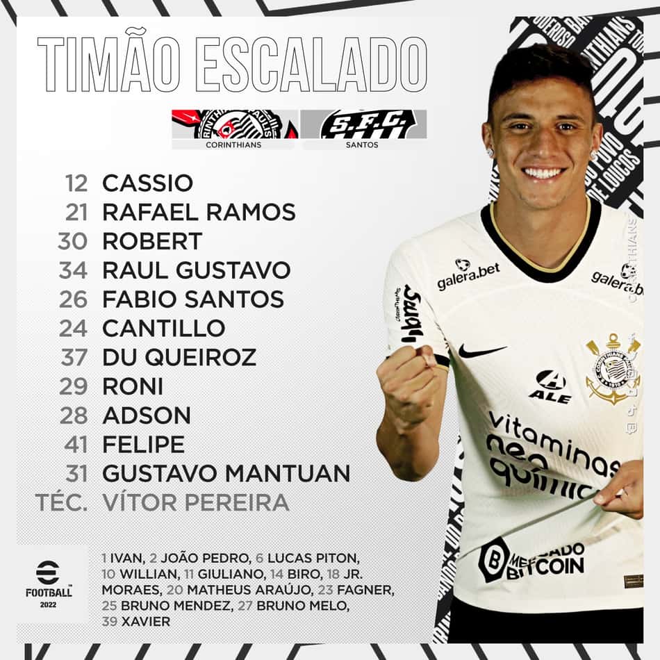 Corinthians escalado para enfrentar o Santos, pelo Brasileirão; saiba onde assistir