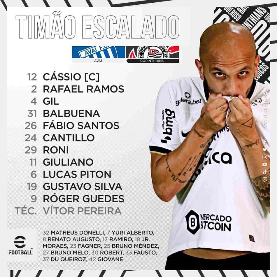 Corinthians escalado para enfrentar o Avaí; saiba a escalação e onde assistir