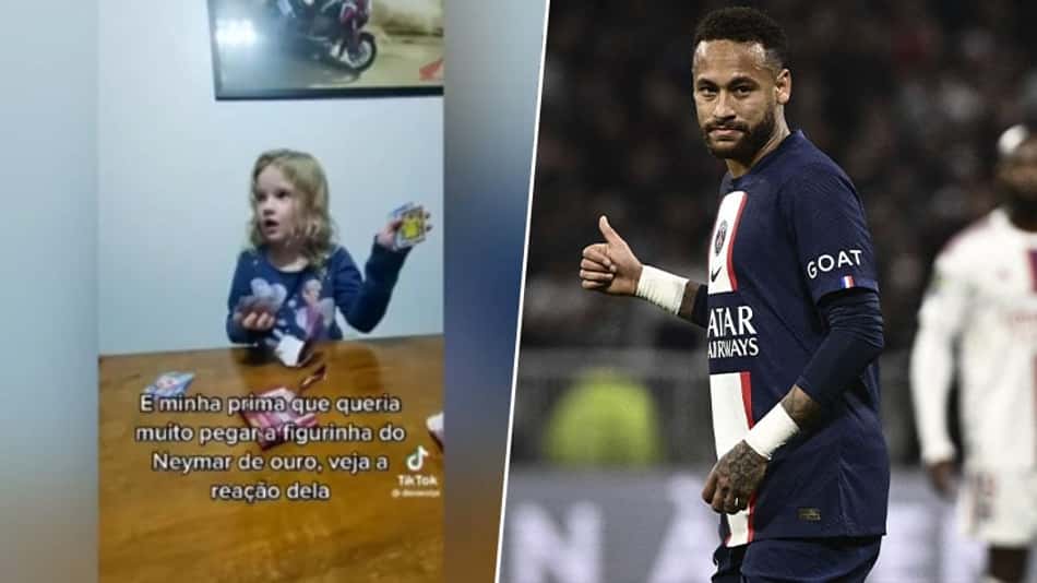 Menina de cinco anos chora ao encontrar figurinha dourada de Neymar no álbum da Copa​
