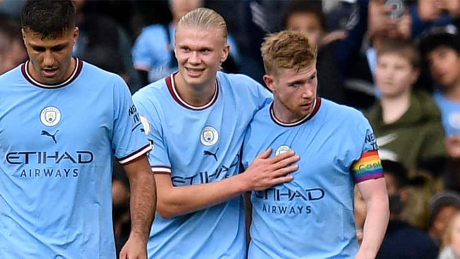 Haaland faz dois, De Bruyne marca golaço e web exalta dupla: 'Brincadeira'