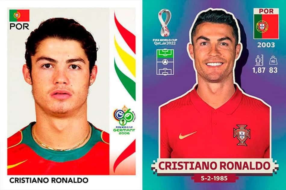 Veja comparações de figurinhas de jogadores veteranos da Copa do Mundo