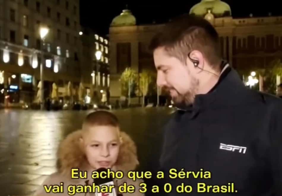 Criança crava vitória da Sérvia sobre o Brasil e provoca Neymar na TV: 'Vai chorar igual bebê'