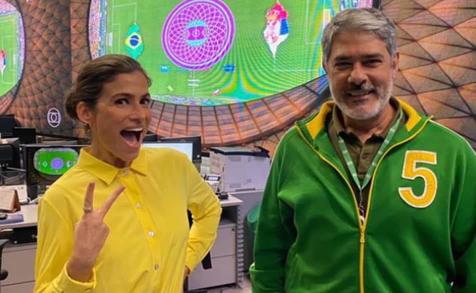 Em clima de Copa do Mundo, Bonner e Renata Vasconcellos se vestem de verde a amarelo