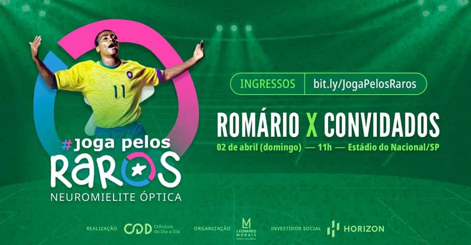 Jogo beneficente terá presença de Romário em prol da conscientização pela neuromielite óptica