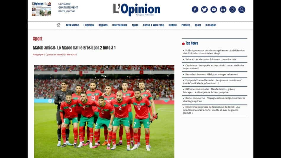 Repercussão internacional - Brasil 1x2 Marrocos