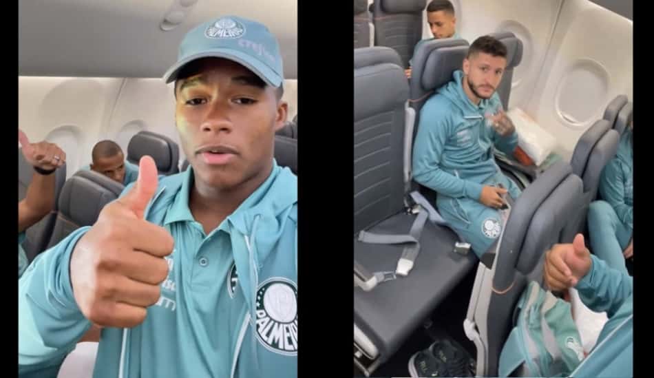 Após susto no Dérbi, Endrick mostra que dupla viajou com a delegação do Palmeiras