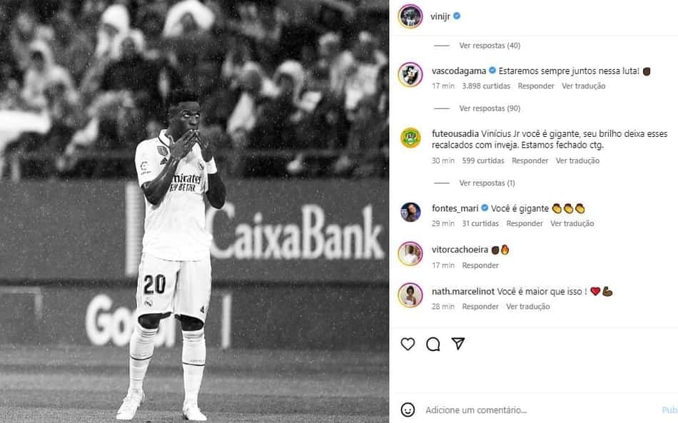 Vasco, atletas, jornalistas e torcedores mostram apoio a Vini Jr, mais uma vez vítima de racismo na Espanha