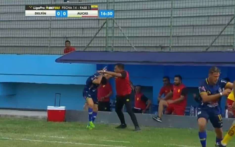 Técnico de adversário do Flamengo na Libertadores agride jogador durante partida; veja