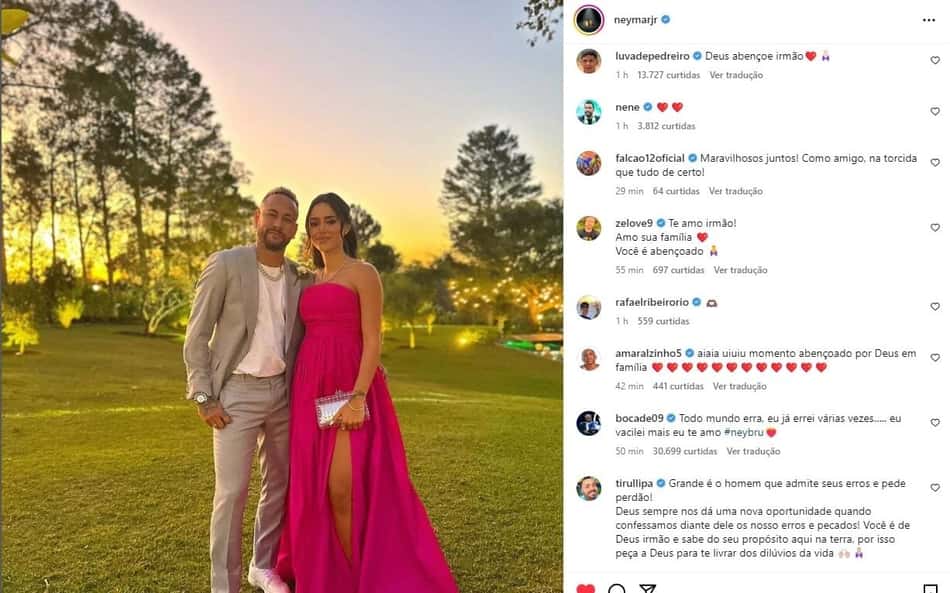Só elogios!? Comentários de amigos em desabafo de Neymar para Bruna Biancardi viram piada no Twitter