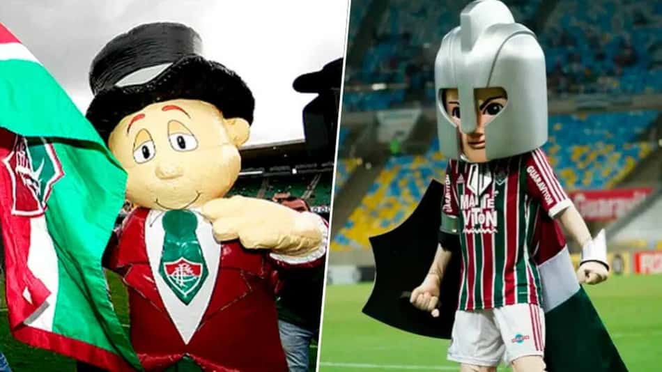 O primeiro mascote do Fluminense foi o Cartola (à esquerda), antes de ser trocado pelo Guerreirinho (à direita) (Foto: Reprodução)
