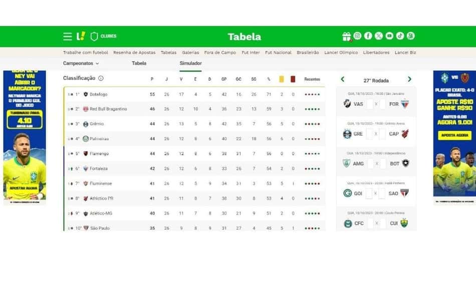 Projete o Brasileirão com o Simulador do Lance!