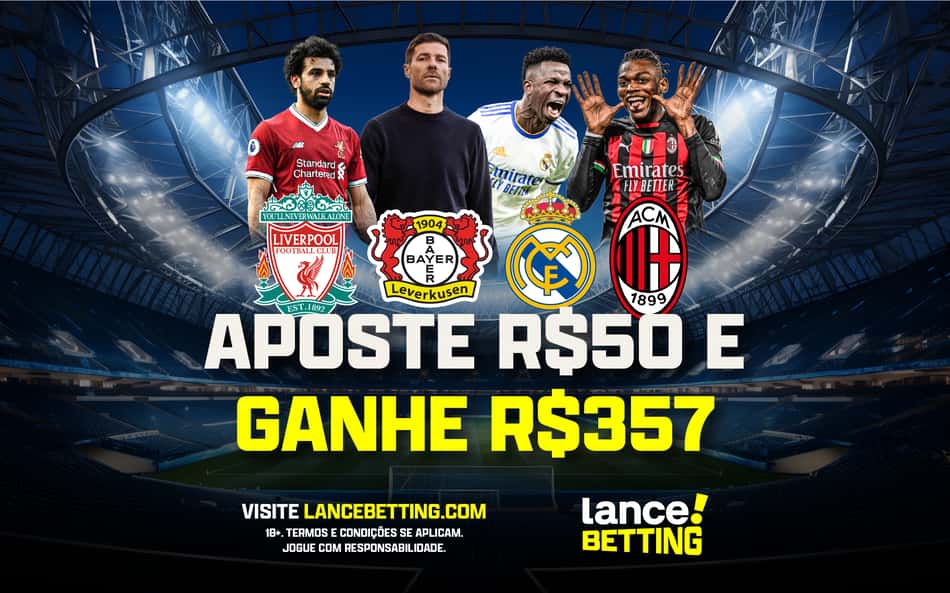Aposte R$50 e fature mais de R$350 com as vitórias de Liverpool, Bayer Leverkusen, Real Madrid e Milan