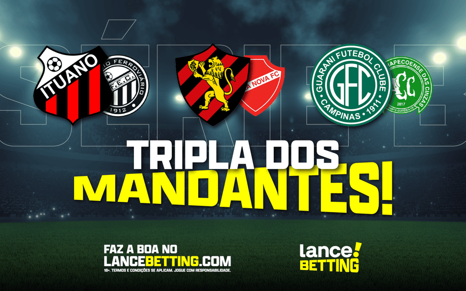 Tripla dos mandantes! Aposte R$100 e ganhe R$893 nas vitórias de Ituano, Sport e Guarani!