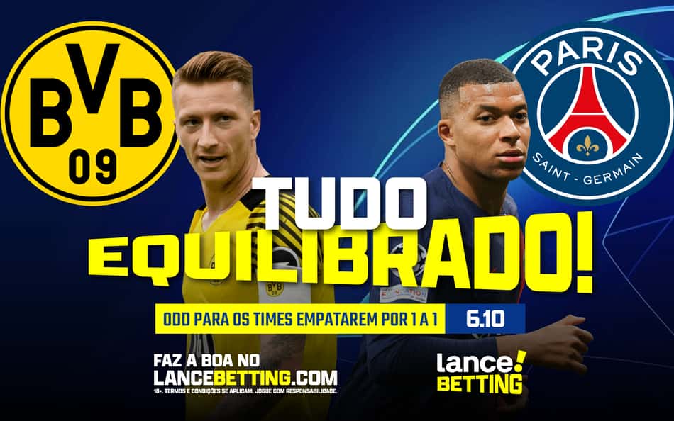 Placar exato! Aposte R$100 e receba R$610 para Borussia x PSG terminar 1 a 1 na semi da Champions