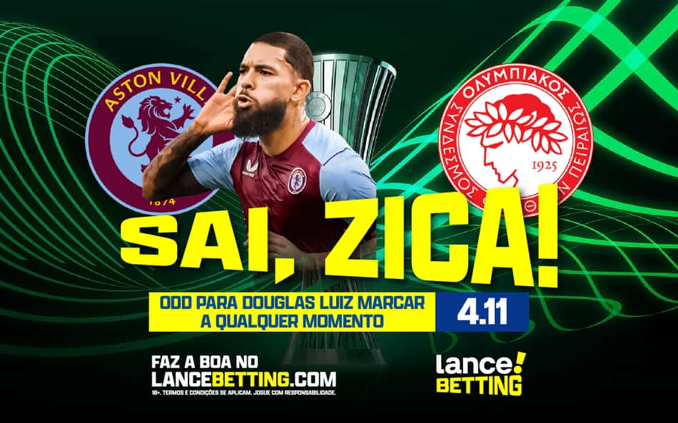 Sai zica! Aposte R$100 e ganhe mais de R$400 se Douglas Luiz marcar em Olympiacos x Aston Villa na Conference League!