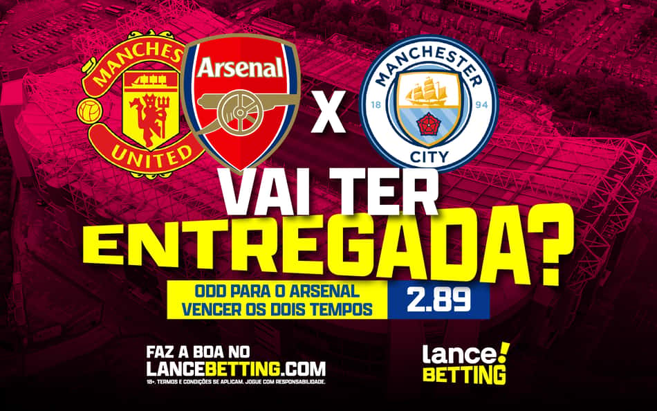 Gunners à frente! Aposte R$100 e ganhe mais de R$289 se o Arsenal vencer os dois tempos contra o Manchester United!