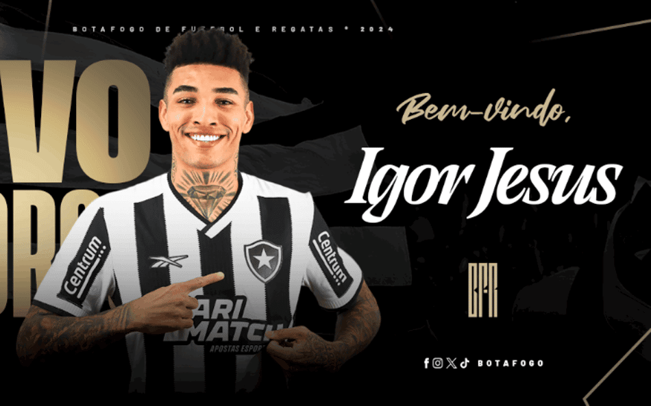 Botafogo anuncia a contratação do atacante Igor Jesus