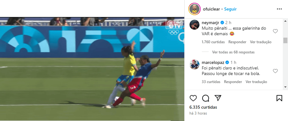 Neymar reclama de pênalti para o Brasil nas Olimpíadas
