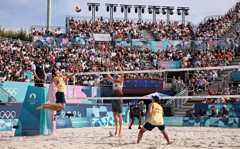 George e André param em gigante alemão e são eliminados no vôlei de praia das Olimpíadas