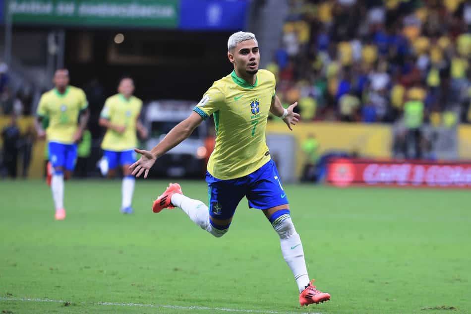 Andreas Pereira comemora golaço marcado pela Seleção Brasileira contra o Peru