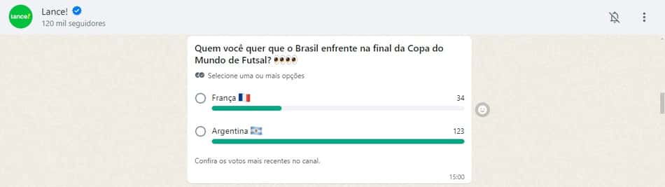Enquete Argentina ou França - Copa do Mundo de Futsal