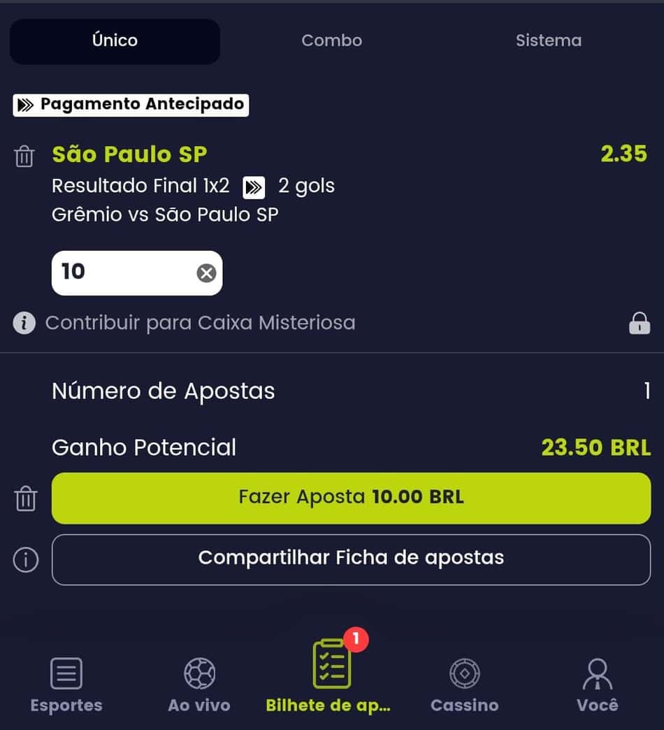 Captura de tela do Cupom de Apostas após o cadastro na Bet7K.