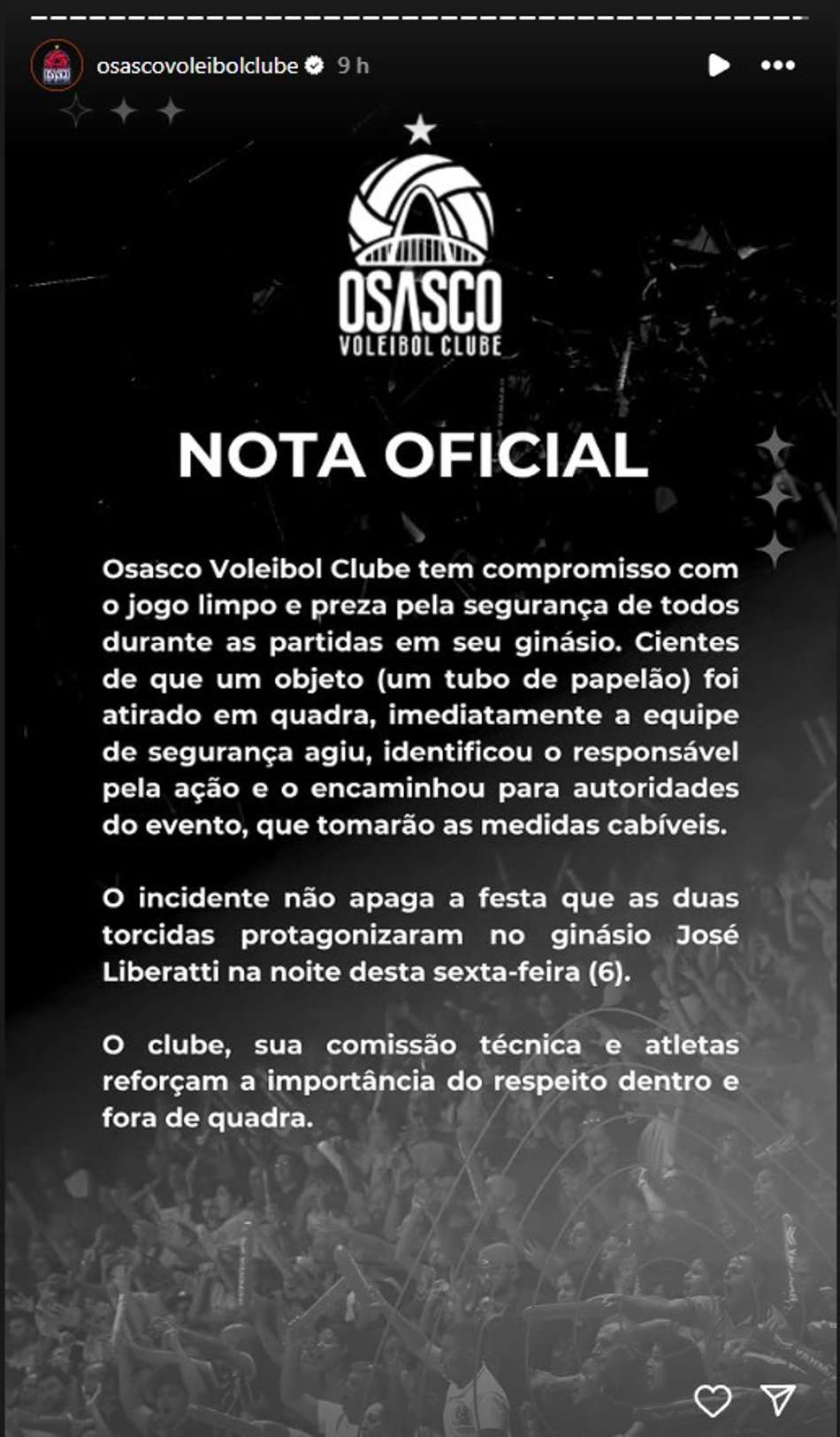 Osasco Vôlei - Pronunciamento oficial